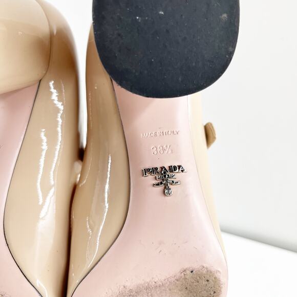Prada Patent Leather Block Heel Square Toe Mary Jane Pumps Shoes Nude 38.5 - Picture 4 of 12